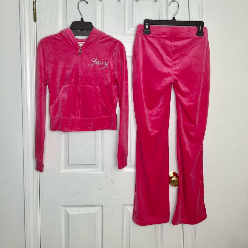 Juicy Couture Pink Velour Pants & Hoodie Set